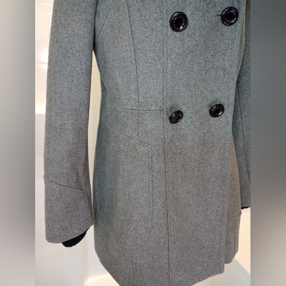 Calvin Klein Women's Grey & Black Wool Blend Pea Coat Size 6 - Picture 2 of 15